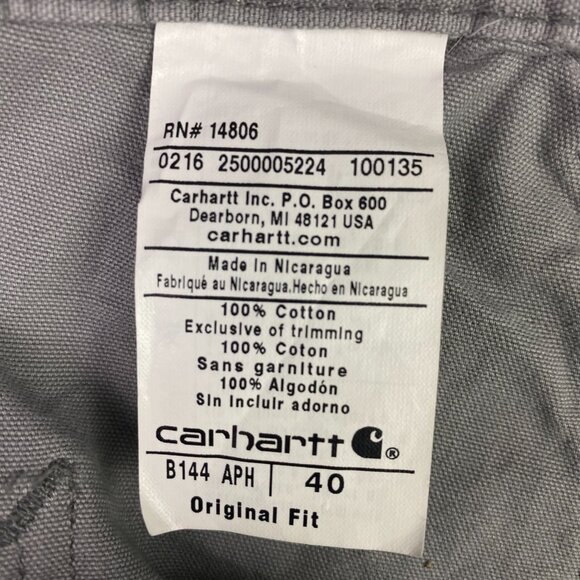 Carhartt Carpenter Shorts Original Fit Men's 40 Gray Canvas Work Wear B144 APH - Picture 7 of 12